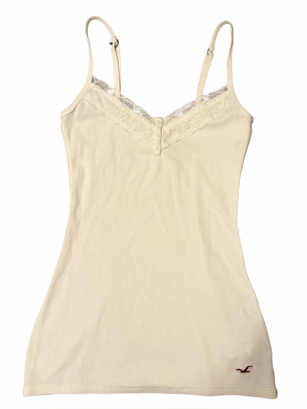 Hollister Lace Trim Henley Cami, Small, White